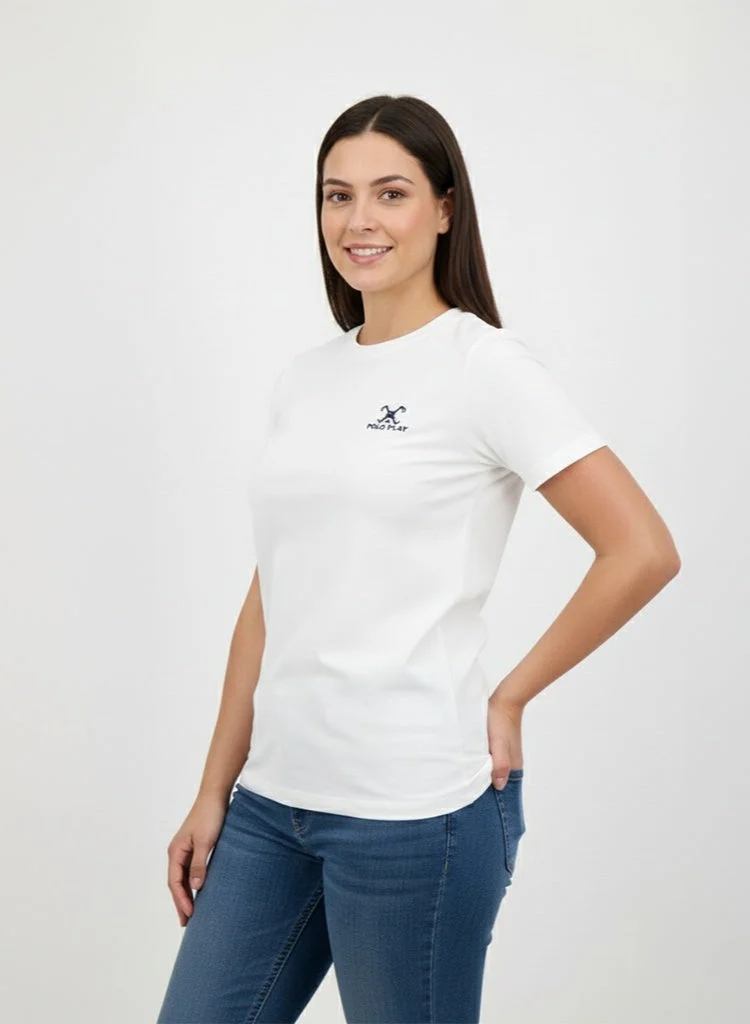 لعب البولو تيشيرت نسائي برسومات أبيض